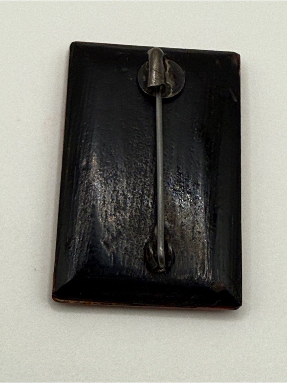 Antique lacquer Estate etched Peacock Feather Red Rectangular pin brooch deco - Picture 10 of 16